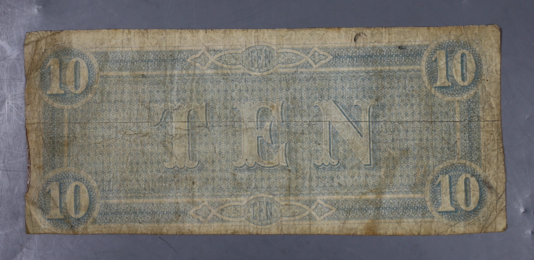 US Confederate States of America Ten Dollar banknote, 1864